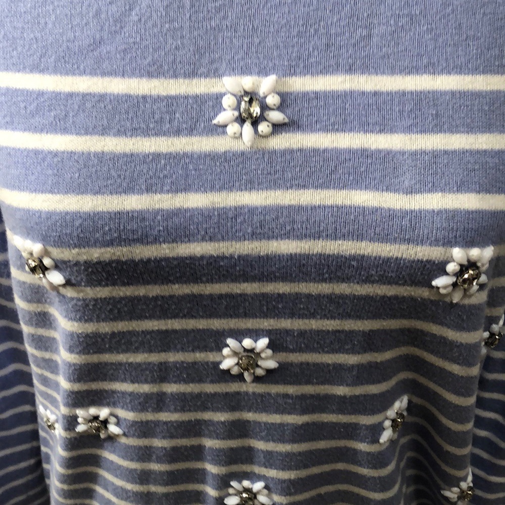 Loft Striped Rhinestone Daisy Sweater Large - Picture 2 of 5
